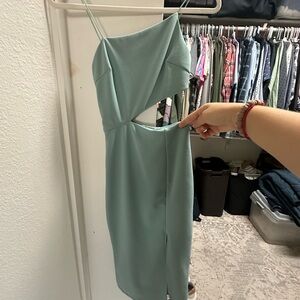 Lulus - Sage Blue - Asymmetrical Cutout Dress